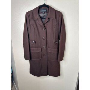 Moda International Womens Brown Peacoat 6 wool button‎ collared long sleeve